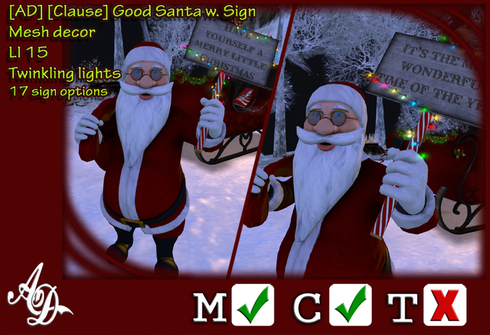 Second Life Marketplace - [AD] [Clause] Good Santa w. Sign